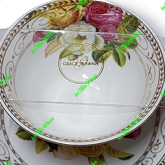 GRACE TEAWARE LAVENDER FLORAL ROSE GOLD TRIM FINE PORCELAIN TEACUP & SAUCER - Picture 11 of 15